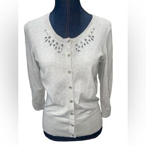 Black rivet light gray Jeweled Cardigan with cuffed sleeves. Size M. EUC.